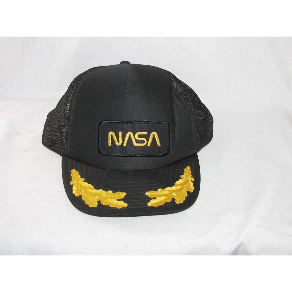 Nasa Baseball Cap Hat Patch Mesh Snapback Black Gold Summer Vtg